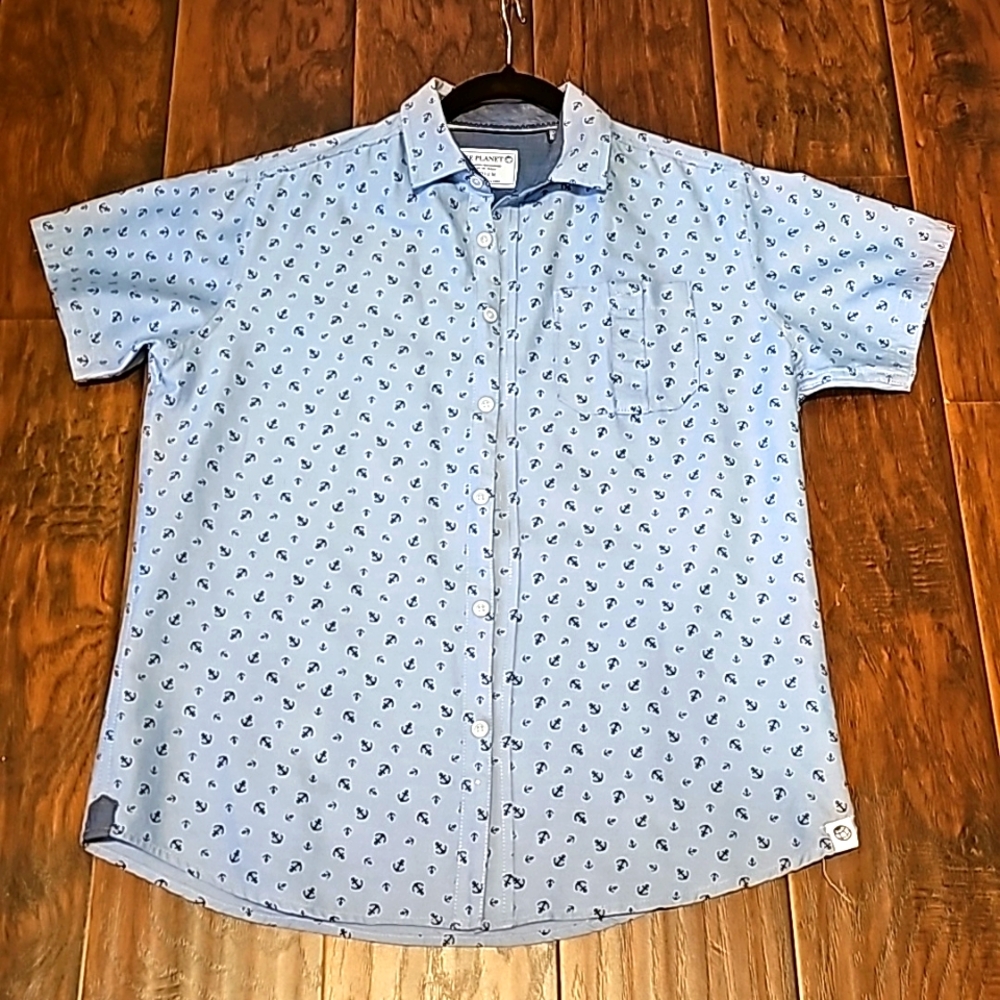 Blue short sleeve button down with anchors